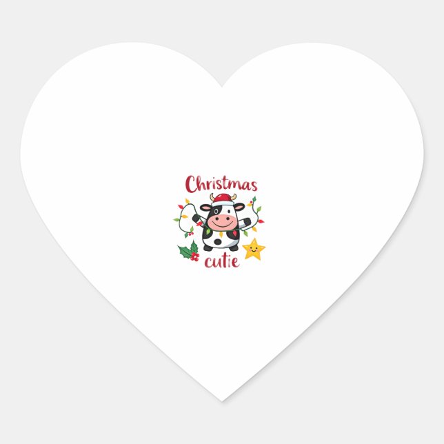 Sticker Cœur Cow Christmas Cutie Cows Christmas T-Shirt (6) (Devant)