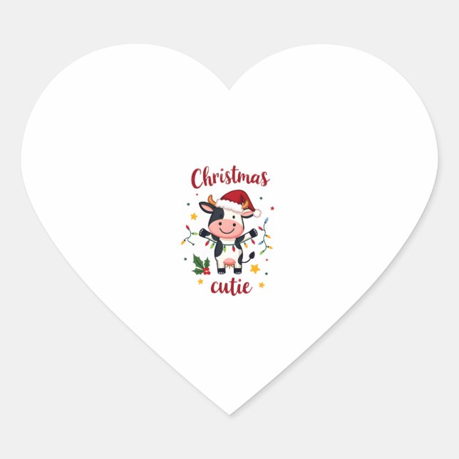 Sticker Cœur Cow Christmas Cutie Cows Christmas T-Shirt (7) (Devant)