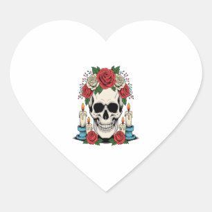 Sticker Cœur Crâne floral aux bougies Halloween