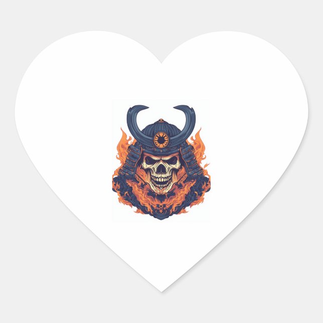 Sticker Cœur Crâne Samurai Oni (Devant)