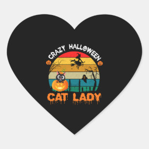 Sticker Cœur Crazy halloween chat dame drôle halloween vintage