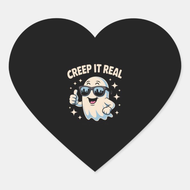 Sticker Cœur Creep It Real, mignon fantôme d'Halloween (Devant)
