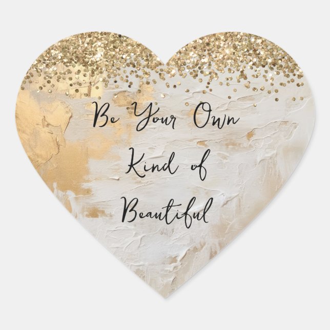 Sticker Cœur Crème dorée Parties scintillant blanche Confetti (Devant)