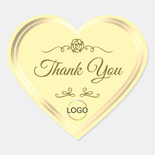 Sticker Cœur Crème Pastel avec Cadre et Logo Dorés Merci