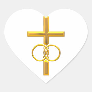 Sticker Cœur Croix 3-D d'or avec anneaux Mariages