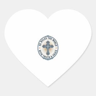 Sticker Cœur Croix Chrétienne Il Règne sur le Monde