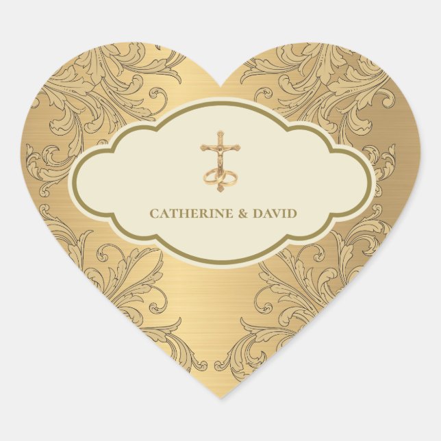 Sticker Cœur Croix de mariage en or (Devant)