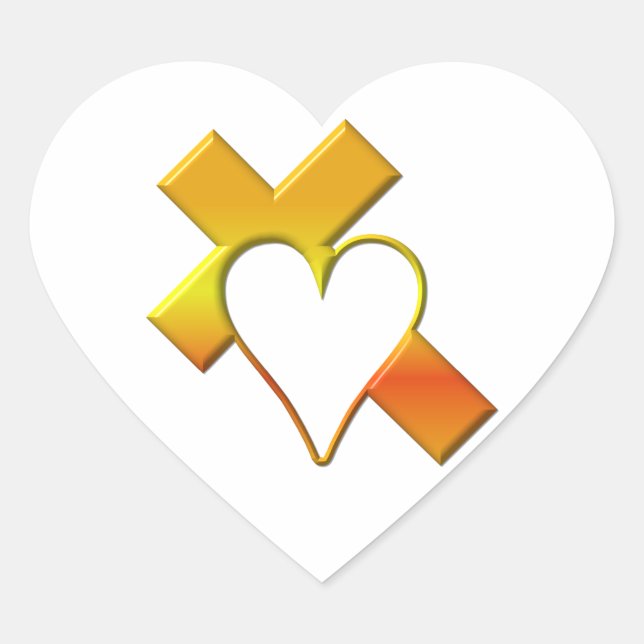 Sticker Cœur Croix jaune "3D" avec coeur (Devant)