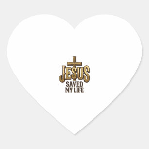 Sticker Cœur Croix Jésus M'a Sauvé La Vie Vintage