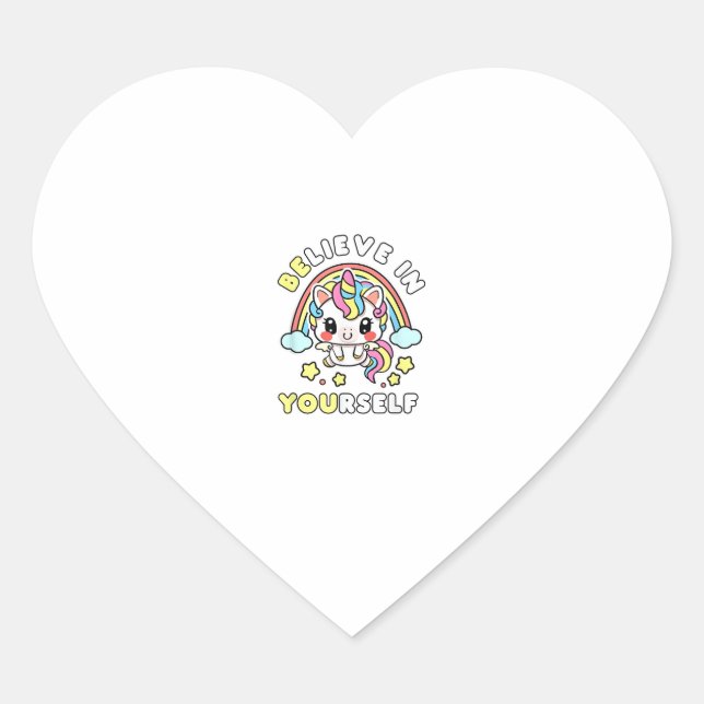 Sticker Cœur Croyez-Vous En Vous-Même Unicorn Message Positif (Devant)
