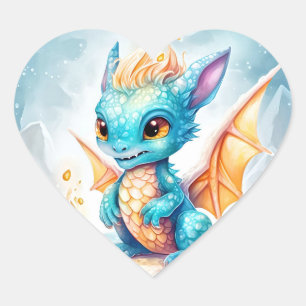 Sticker Cœur Crystalized Cute Baby Dragon Bleu Bleu Bébé