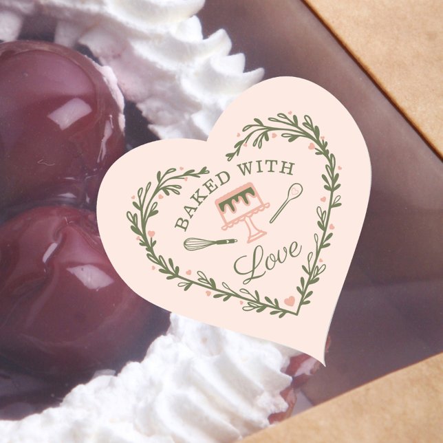 Sticker Cœur Cuit Avec Amour Gâteau Boulangerie d'affaires Whis (Créateur téléchargé)