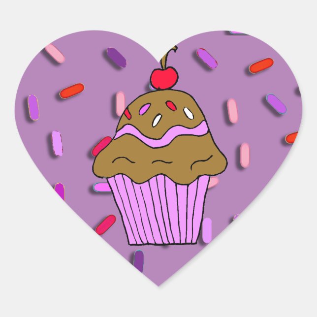 Sticker Cœur Cupcake au chocolat avec des arrosages de bonbons (Devant)