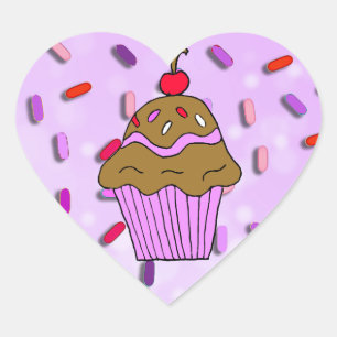 Sticker Cœur Cupcake au chocolat avec des arrosages de bonbons