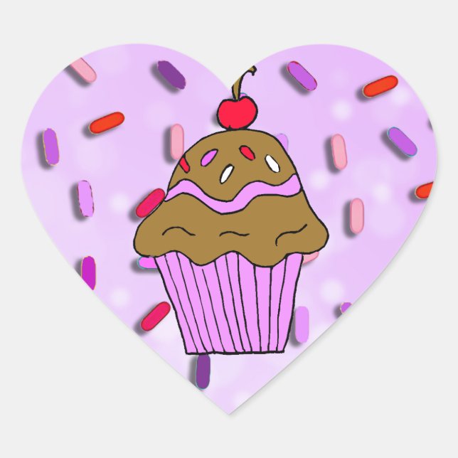 Sticker Cœur Cupcake au chocolat avec des arrosages de bonbons (Devant)