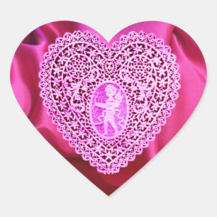 Sticker Cœur CUPID LACE COEUR SOIE FUCHSIA VÊTEMENT, Violet ros