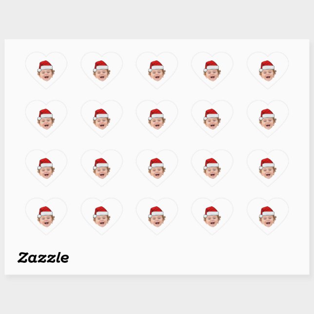Sticker Cœur Custom Santa Hat Stickers, Face Photo Christmas (Feuille)