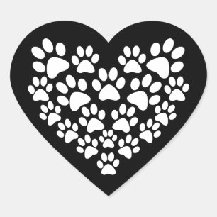 Sticker Cœur Cute animal Motif noir blanc Empreinte de patte Co