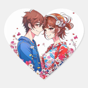 Sticker Cœur Cute Anime Couple Cuddin