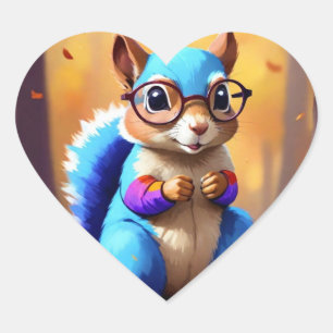 Sticker Cœur Cute Blue Squirrel Portant des lunettes-46506