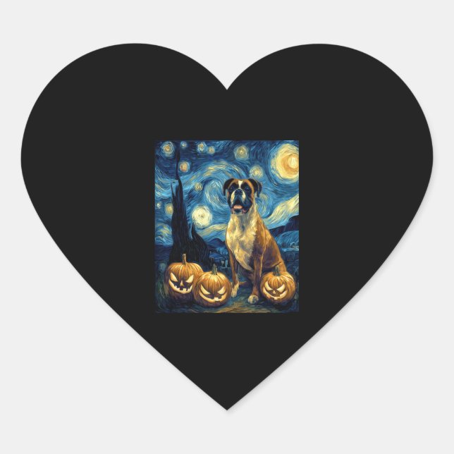 Sticker Cœur Cute Boxer Halloween Jack-o'-lantern Citrouille Fa (Devant)