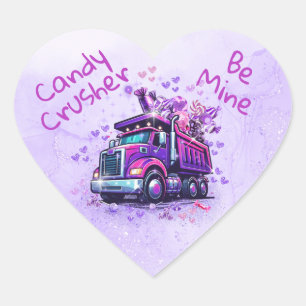 Sticker Cœur Cute Camion à Ordures Violet pour la Saint-Valenti