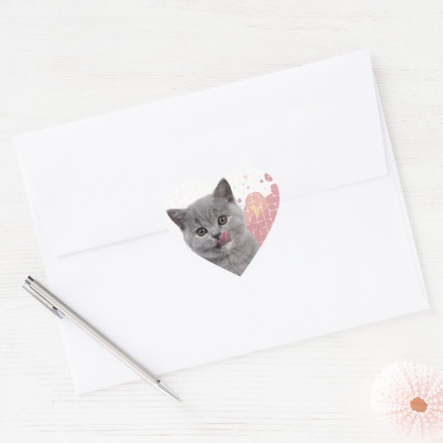 Sticker Cœur Cute cat  (Enveloppe)