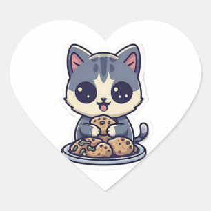 Sticker Cœur Cute Chat manger des biscuits Classique T-shirt