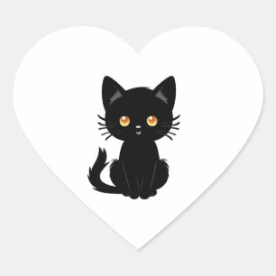 Sticker Cœur Cute chat noir 2