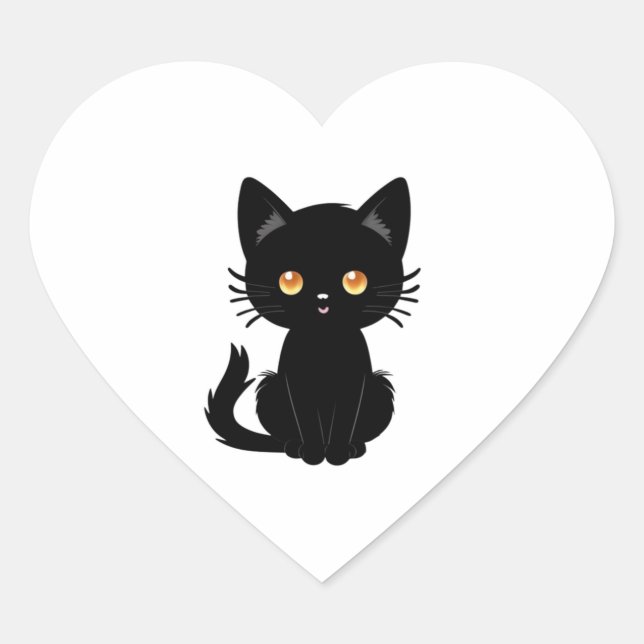 Sticker Cœur Cute chat noir 2 (Devant)