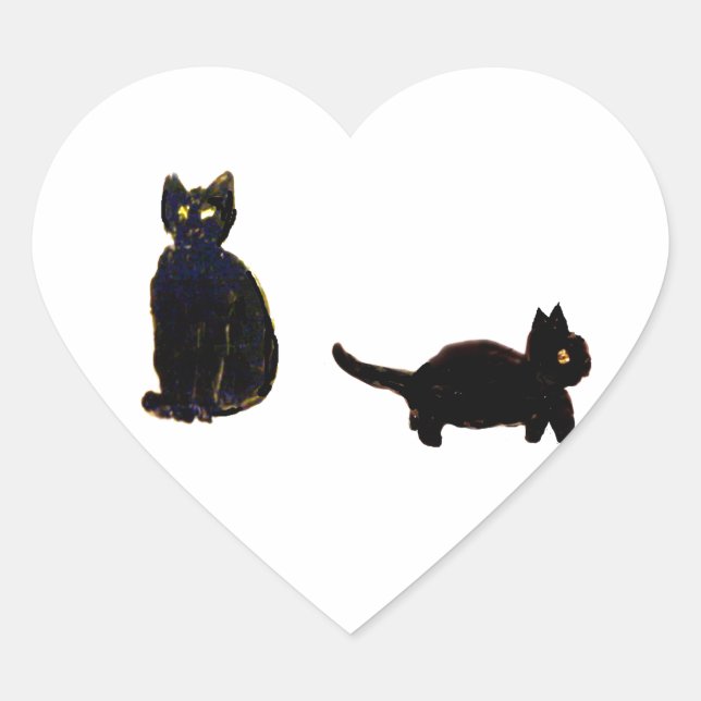Sticker Cœur Cute Chats Noirs Kitty (Devant)