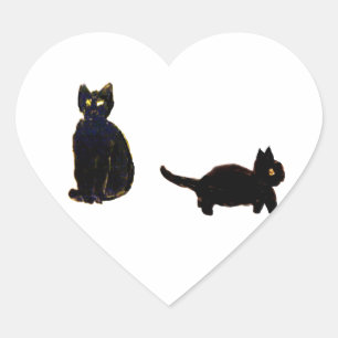 Sticker Cœur Cute Chats Noirs Kitty