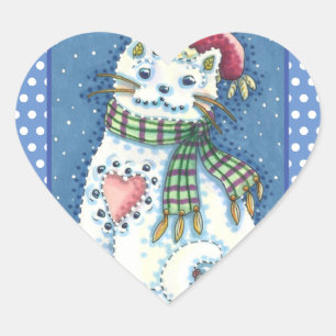 STICKER CŒUR CUTE CUTE CHATTE DE NEIGE, FLAKES DE NEIGE CHAT ET