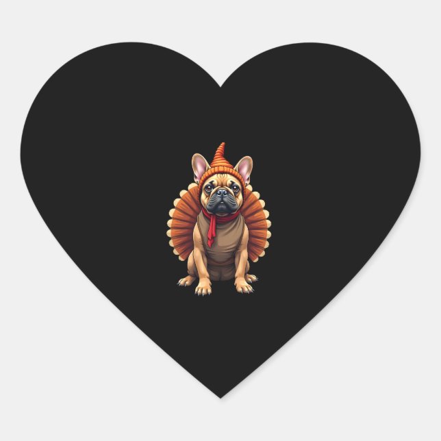 Sticker Cœur Cute Dog Frenchie Thanksgiving Kids Teen Girl Boy  (Devant)