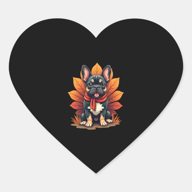 Sticker Cœur Cute Dog Frenchie Thanksgiving Kids Teen Girl Boy  (Devant)