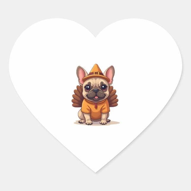 Sticker Cœur Cute Dog Frenchie Thanksgiving Kids Teen Girl Boy  (Devant)