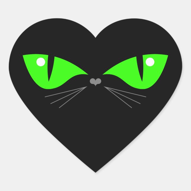 Sticker Cœur Cute drôle Chat noir visage vert yeux Whiskers (Devant)