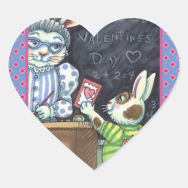 STICKER CŒUR CUTE ENSEIGNANT'S PET, APPLE & VALENTINE BUNNY RAB (Devant)