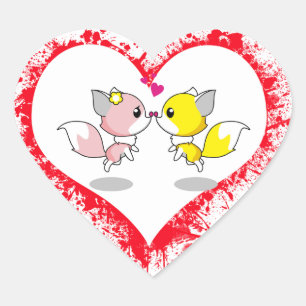 Sticker Cœur Cute Foxes Kissing in Blood Splatter Heart