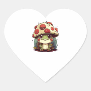 Sticker Cœur Cute Frog Avec Casquette Champignons, Cute Frogs K
