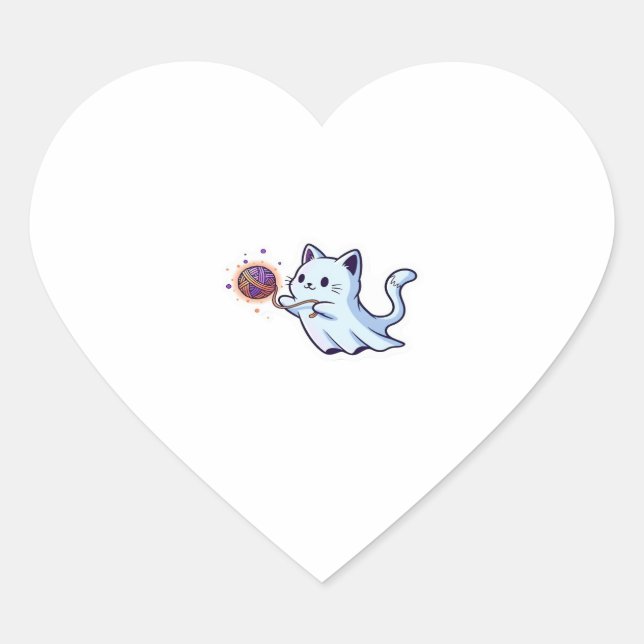 Sticker Cœur Cute Ghost Cat  Spooky Halloween Kitten  Magical W (Devant)
