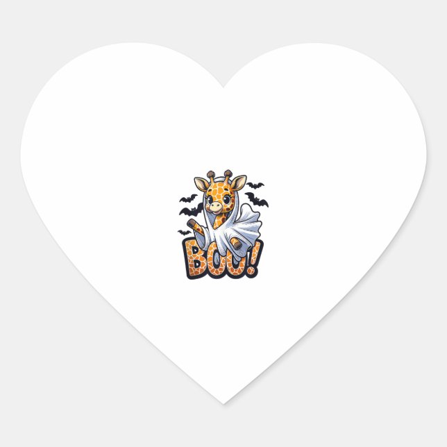 Sticker Cœur Cute Giraffe Ghost Boo Costume d'Halloween Zoo Lov (Devant)