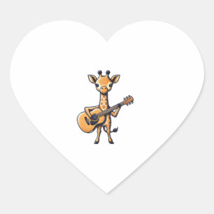 Sticker Cœur Cute Giraffe Jouer Guitare Giraffes Musicien Musi