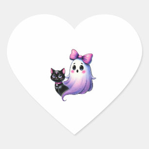 Sticker Cœur Cute Girl Ghostile Chat noir Pink Bow Ghost Hallow