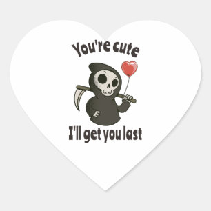 Sticker Cœur Cute Grim Reaper avec coeur romantique