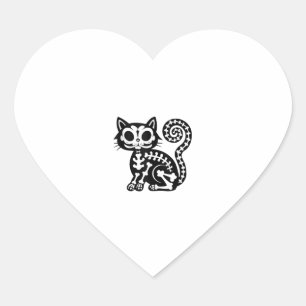 Sticker Cœur Cute Halloween Chat Squelette animal Crâne Kitty A