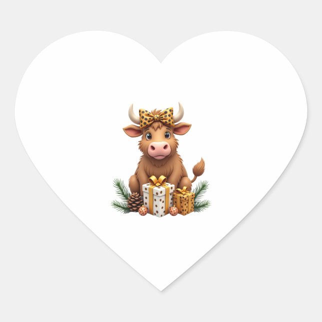 Sticker Cœur Cute Highland Cow Christmas Santa Highland Cow Lov (Devant)