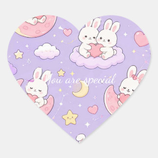 Sticker Cœur Cute Kawaii Bunny Heart Moon Pattern