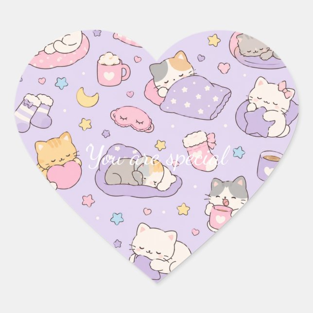 Sticker Cœur Cute Kawaii Capybara Pattern | Cozy Pastel  (Devant)