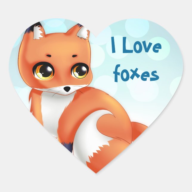 Sticker Cœur Cute Kawaii dessin animé renard (Devant)